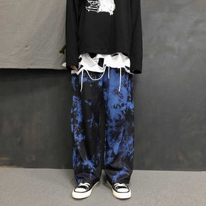 NiceMix Elastic Waistband Loose Harem Embroidery Tie Dye Contrast Jogger Pant Women Man Streetwear Korean Harajuku Punk Hip Hop