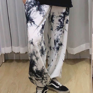 NiceMix Elastic Waistband Loose Harem Embroidery Tie Dye Contrast Jogger Pant Women Man Streetwear Korean Harajuku Punk Hip Hop