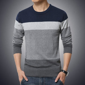 Casual Men's Sweater O-Neck Striped Slim Fit Knittwear 2020 Autumn Mens Sweaters Pullovers Pullover Men Pull Homme M-3XL