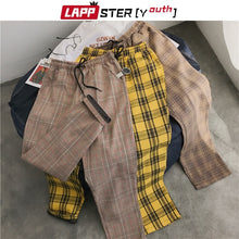 Load image into Gallery viewer, LAPPSTER-Youth Streetwear Black Plaid Pants Men Joggers 2020 Mens Straight Harem Pants Men Korean Hip Hop Trousers Plus Size
