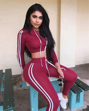 Load image into Gallery viewer, Fitness Casual 2 Piece Set Tracksuit Women Side Striped Hoodies Cropped Tops and Pants Jogger Two Piece Outfits Chandal Mujer
