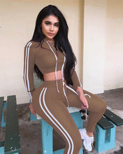 Load image into Gallery viewer, Fitness Casual 2 Piece Set Tracksuit Women Side Striped Hoodies Cropped Tops and Pants Jogger Two Piece Outfits Chandal Mujer
