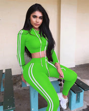 Load image into Gallery viewer, Fitness Casual 2 Piece Set Tracksuit Women Side Striped Hoodies Cropped Tops and Pants Jogger Two Piece Outfits Chandal Mujer
