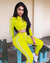 Load image into Gallery viewer, Fitness Casual 2 Piece Set Tracksuit Women Side Striped Hoodies Cropped Tops and Pants Jogger Two Piece Outfits Chandal Mujer
