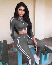 Load image into Gallery viewer, Fitness Casual 2 Piece Set Tracksuit Women Side Striped Hoodies Cropped Tops and Pants Jogger Two Piece Outfits Chandal Mujer
