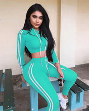 Load image into Gallery viewer, Fitness Casual 2 Piece Set Tracksuit Women Side Striped Hoodies Cropped Tops and Pants Jogger Two Piece Outfits Chandal Mujer
