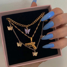 Load image into Gallery viewer, Bohemian Multilayer Necklaces For Women Men Gold Butterfly Portrait Coin Cross Crystal Chokers Necklace Trendy New Jewelry Gifts
